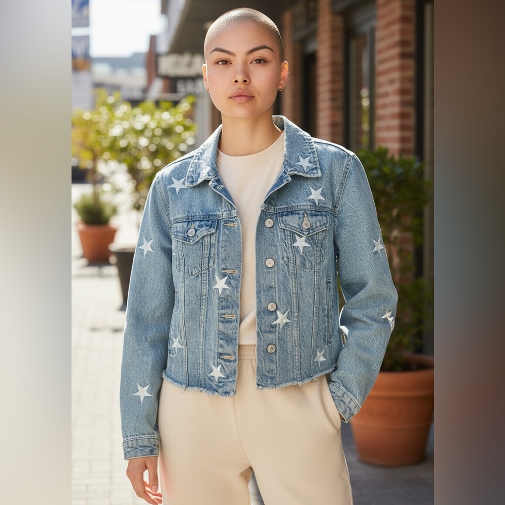 Zenana Star Embroidered Denim Jacket - Picture 2 of 2